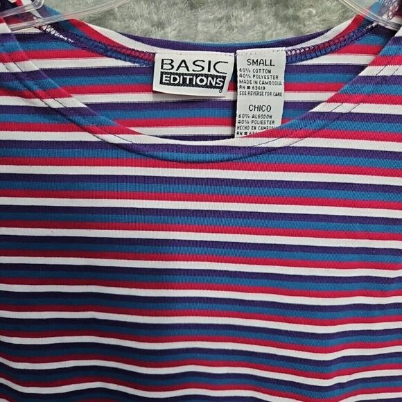 Basic Editions Women's Sz Small Stripe Top red blue white - Picture 3 of 8